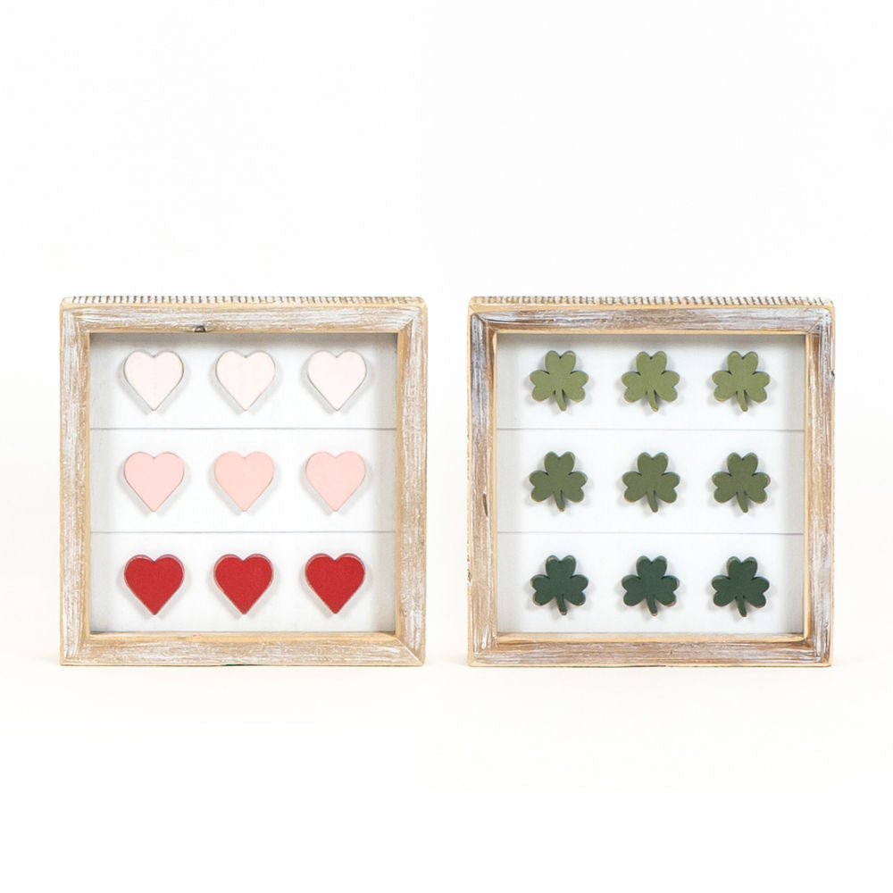 Hearts & Shamrocks Reversible Wood Frame Sign