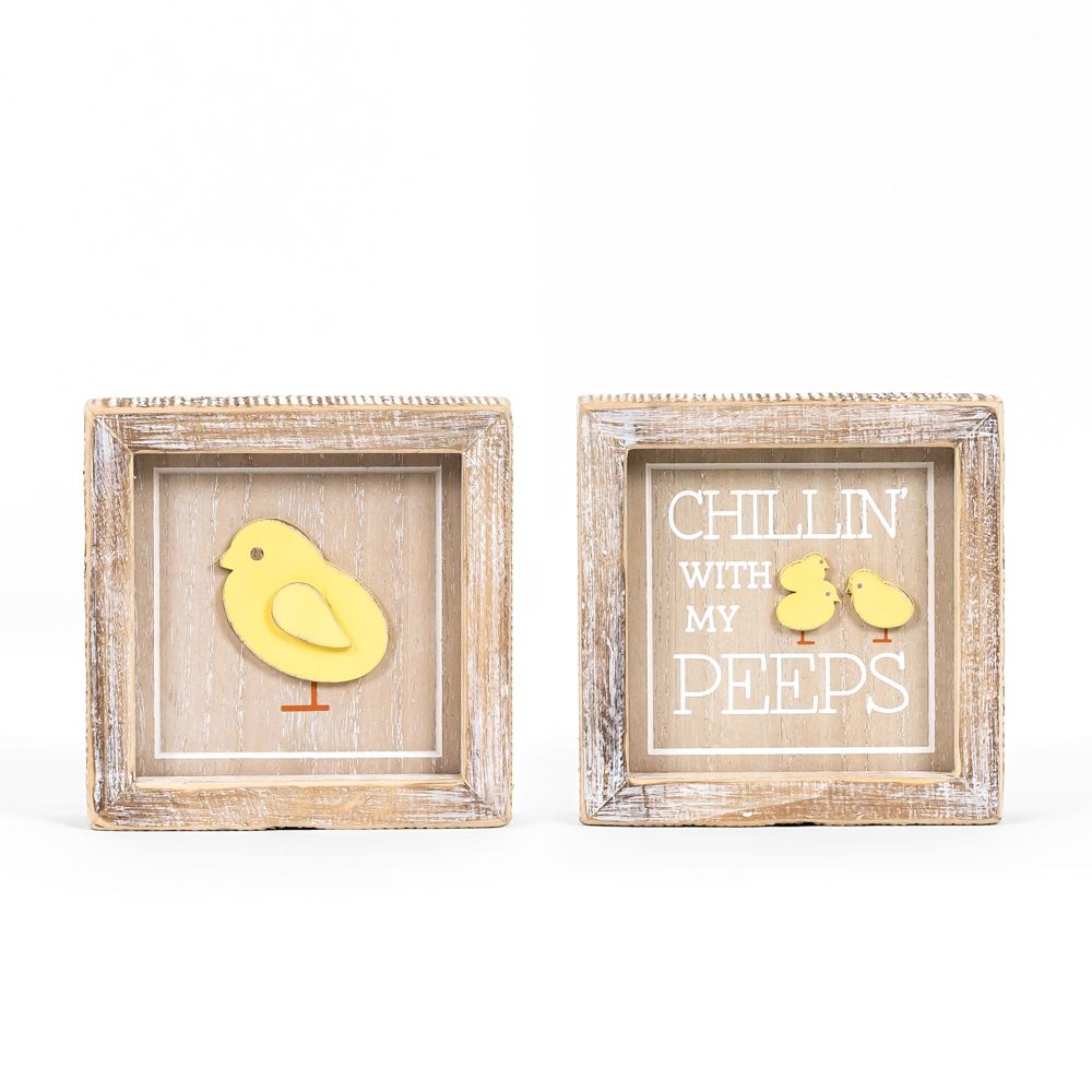 Reversible Easter Wood Sign - Chick/Peeps