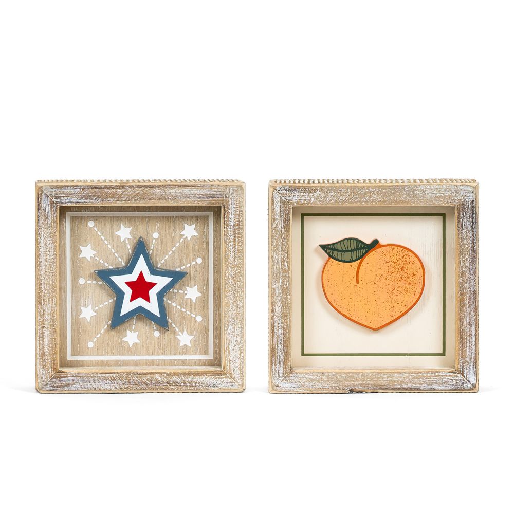 Reversible Wood Frame Sign - Star & Peach