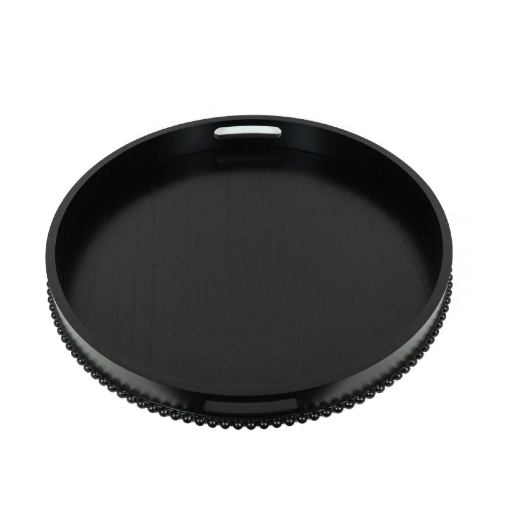 24x24 Wood Round Tray in Black