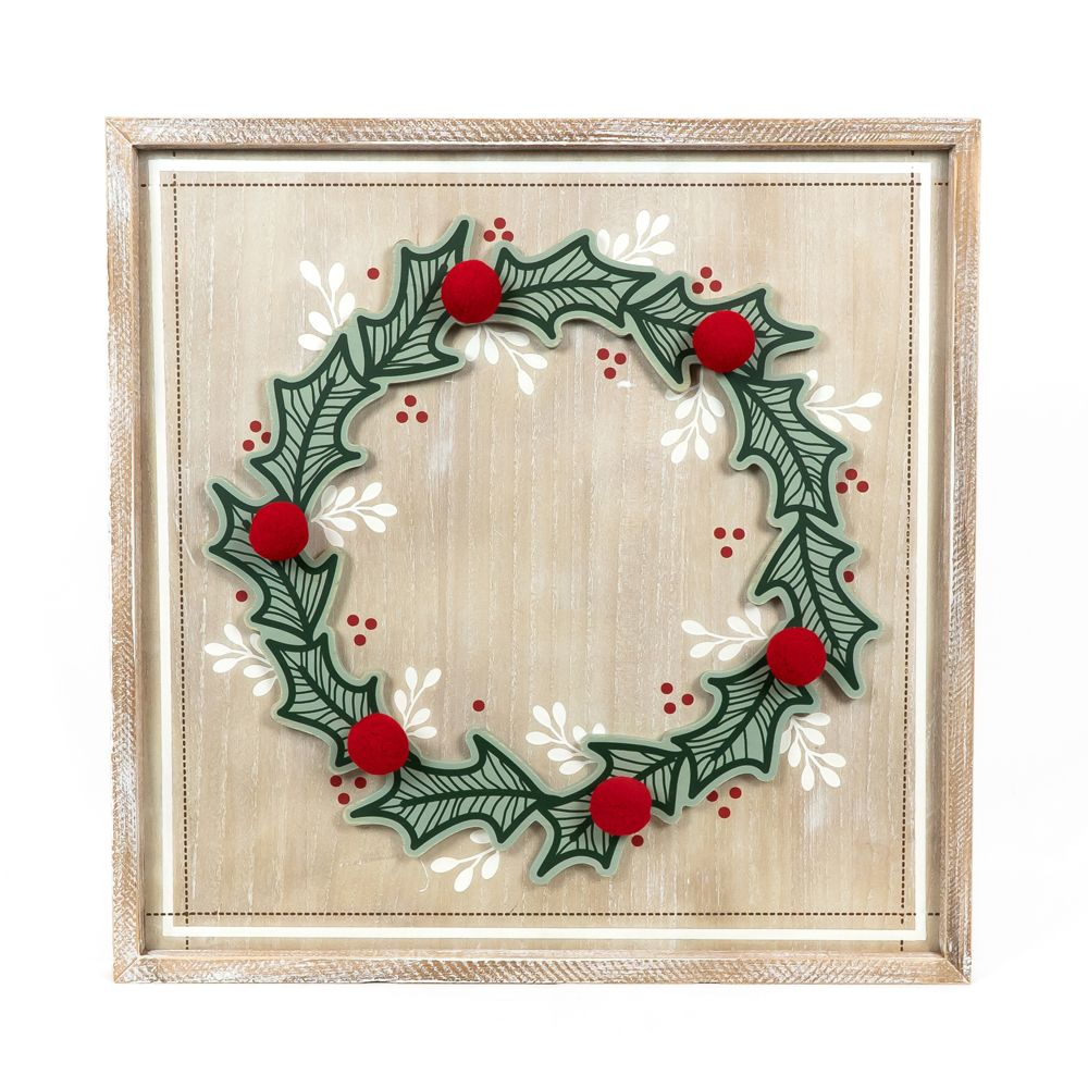 24x24 Holiday Wreath Wood Sign