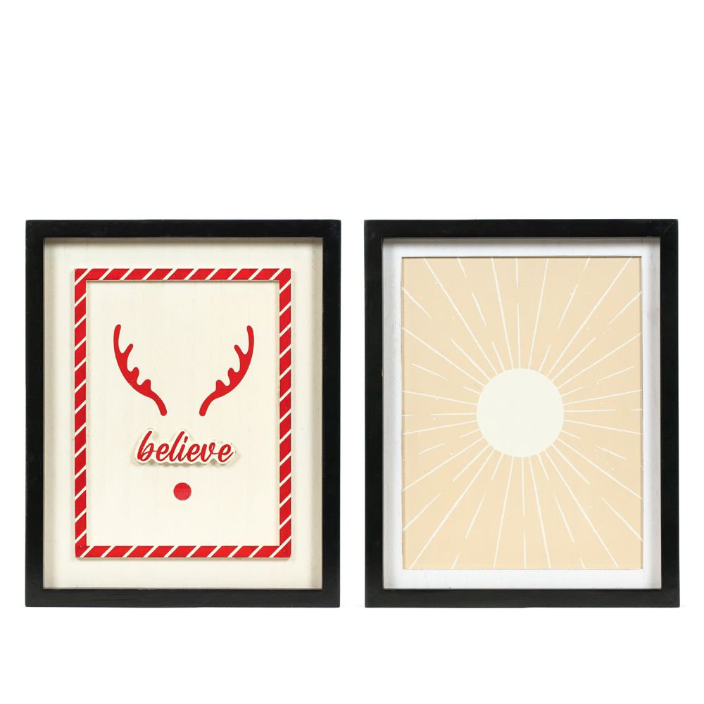Reversible Wood Frame Sign - BELIEVE/SUN