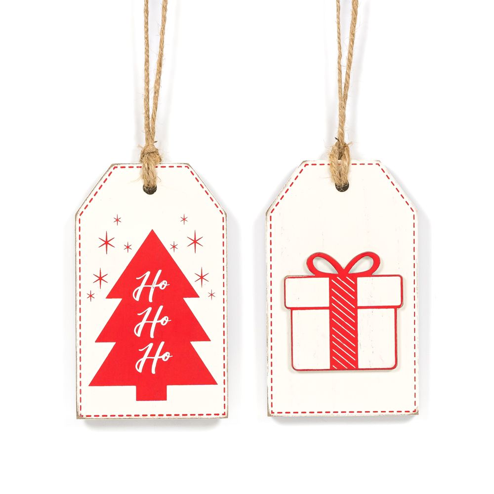3x5 Reversible Wood Tag - Tree and Present Design
