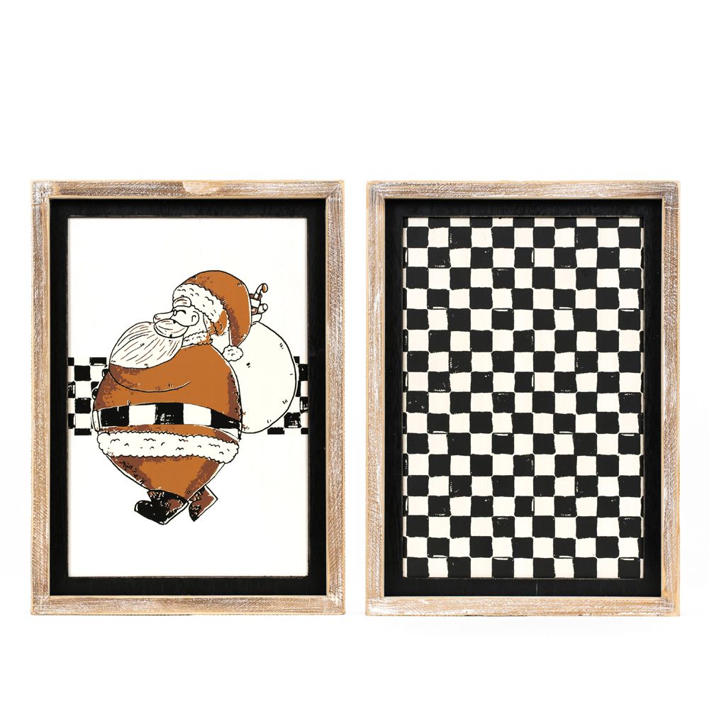 Santa Reversible Wood Frame Sign