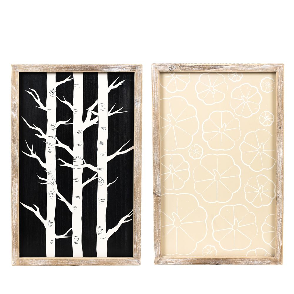 Reversible Wood Frame Sign - Tree and Pumpkin