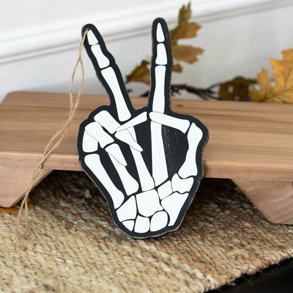 Peace Skeleton Wood Ornament