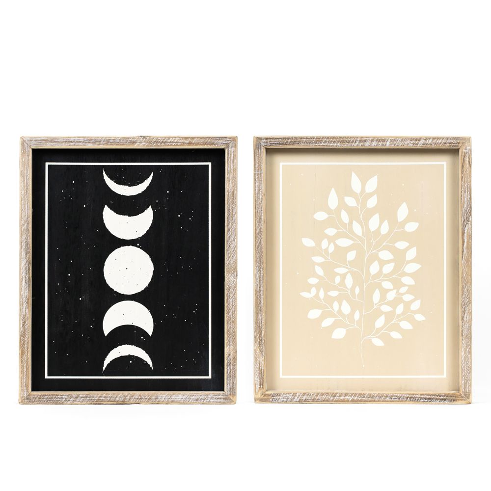 Moon & Plant Reversible Wood Frame Sign