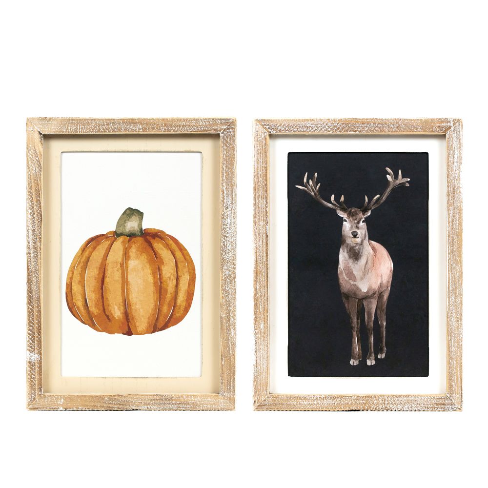 Reversible Wood Frame Sign - Reindeer/Pumpkin