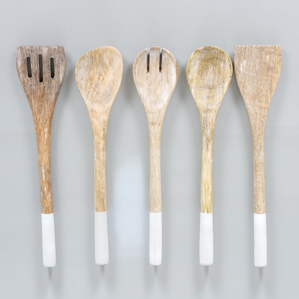 Mango Wood Serving Spoons Set | 5 Piece Dining Utensils
