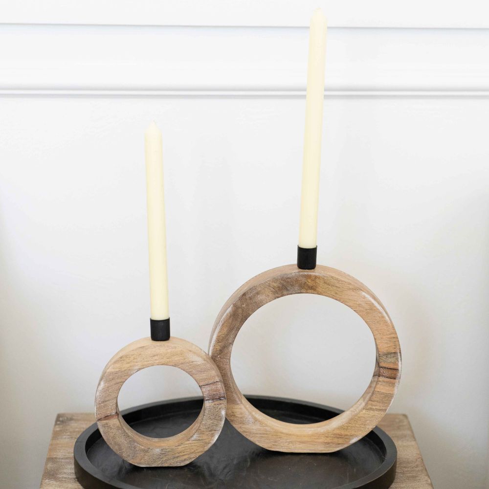 Mango Wood Nested Candle Holders - Set of 2