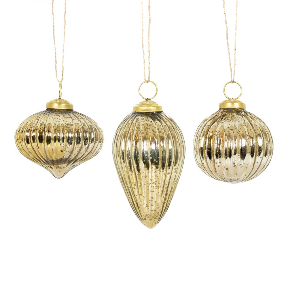 Glass Ornaments Set of 3 - Gold Sundara Collection