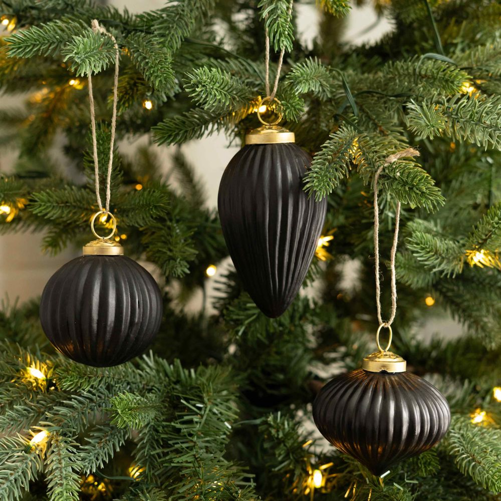 Black Glass Ornaments Set of 3