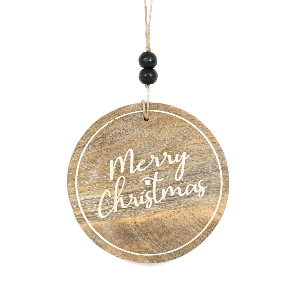 Merry Christmas Mango Wood Ornament