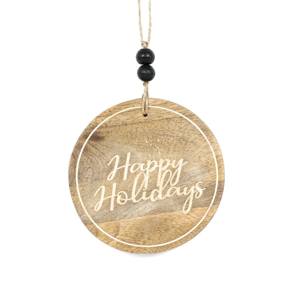 Happy Holidays Mango Wood Ornament