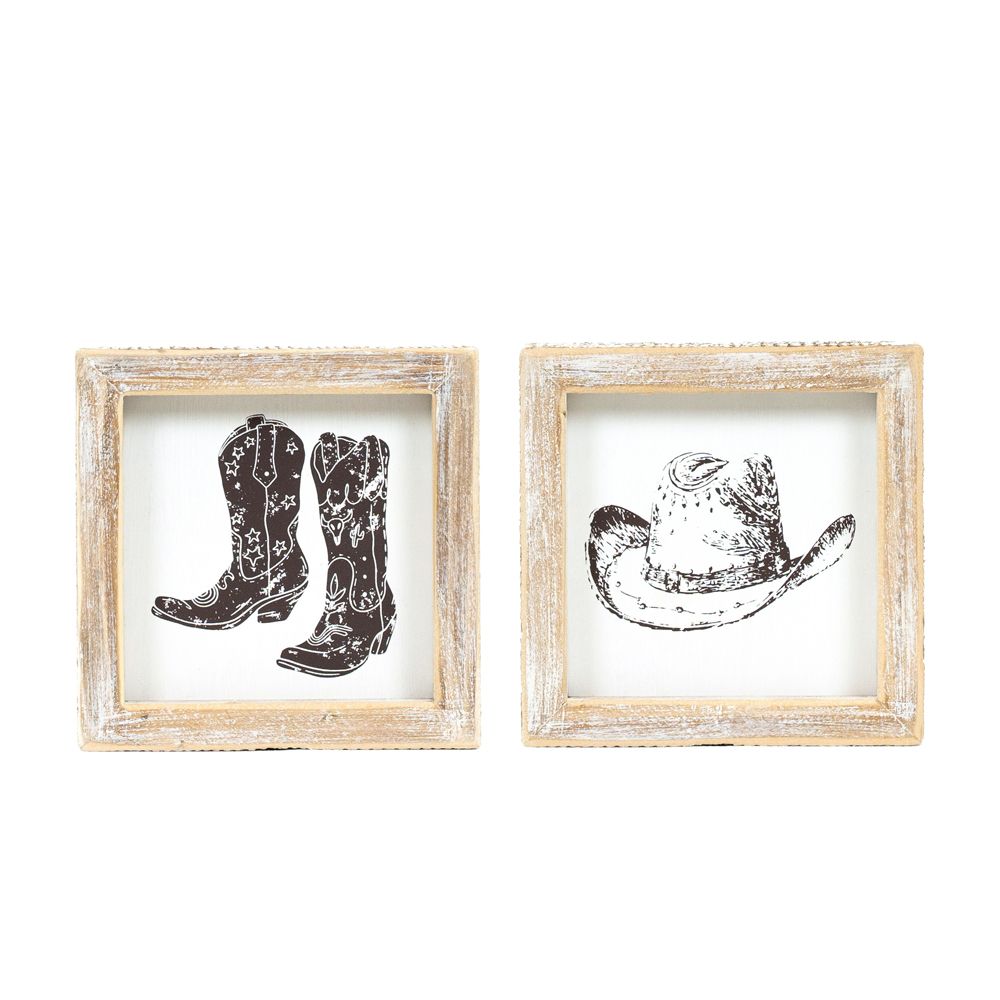 5x5 Reversible Wood Frame Sign - Hat & Boots