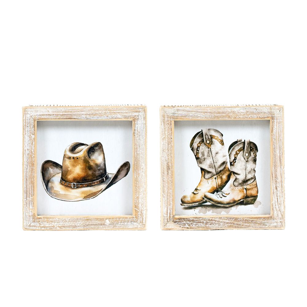Reversible Wood Frame Sign - Hat/Boots