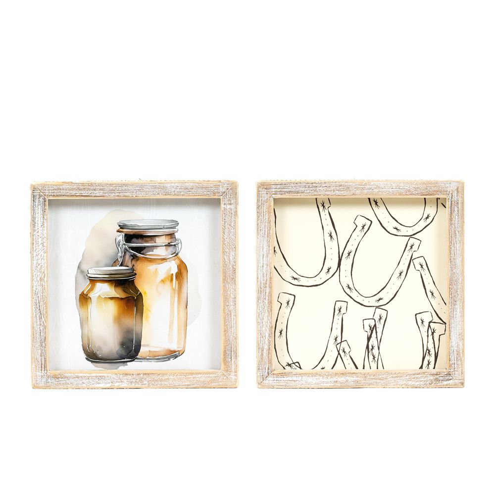 Reversible Wood Frame Sign - Jars & Horseshoe