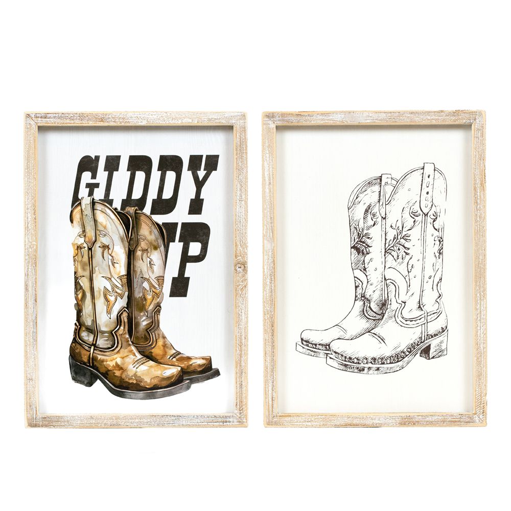 9x13 Reversible Wood Frame Sign - Giddy Up
