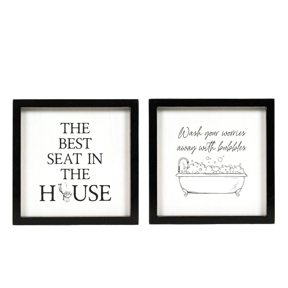 9x9 Reversible Wood Frame Bathroom Sign