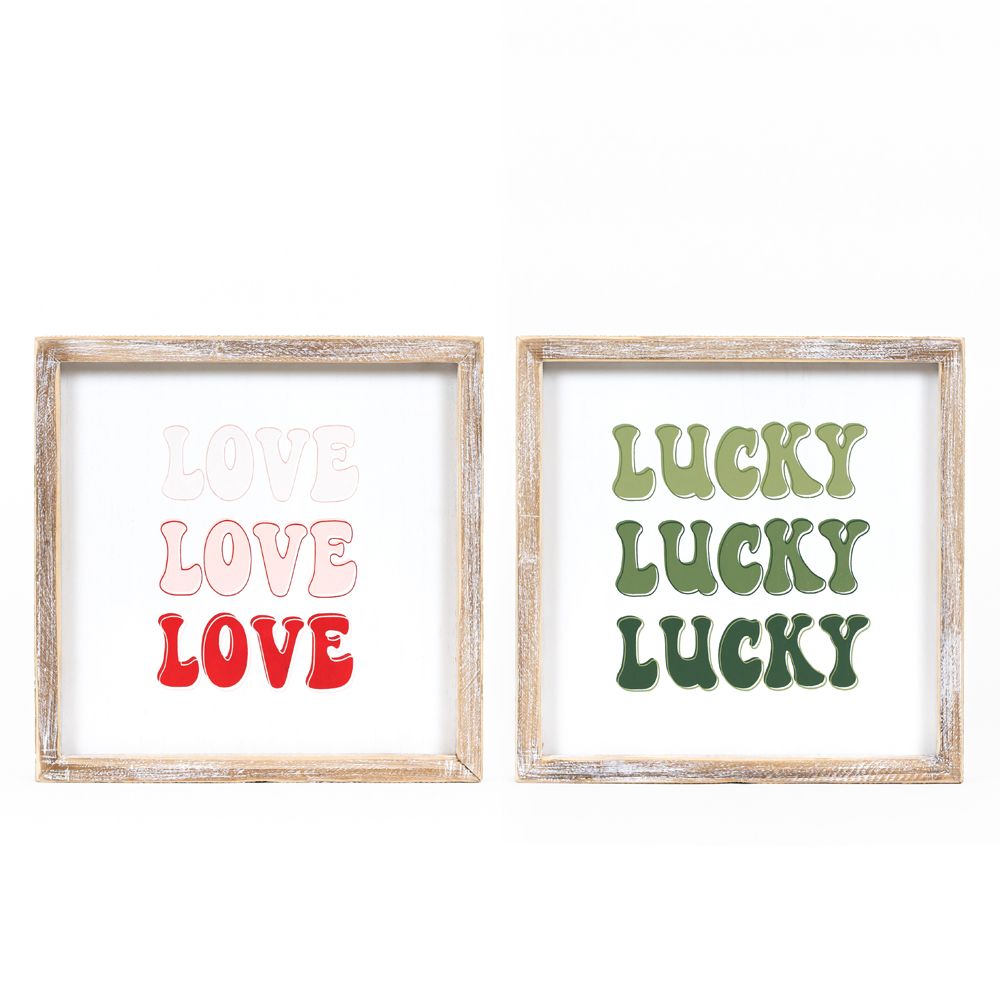 Love/Lucky Reversible Wood Frame Sign