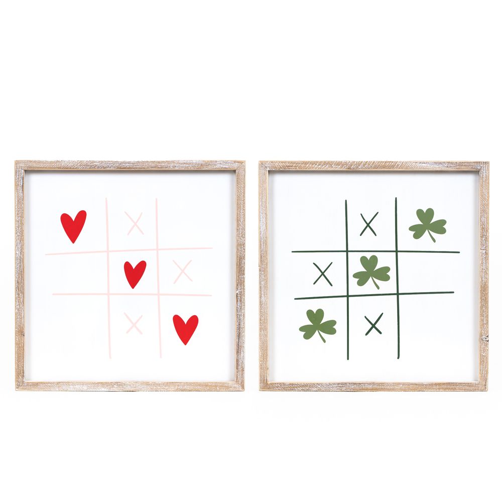 14x14 Reversible Wood Frame Sign - Heart/Clover
