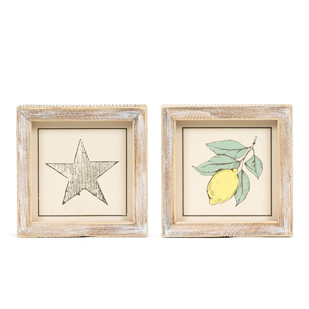 5x5 Reversible Wood Frame Sign - Star/Lemon