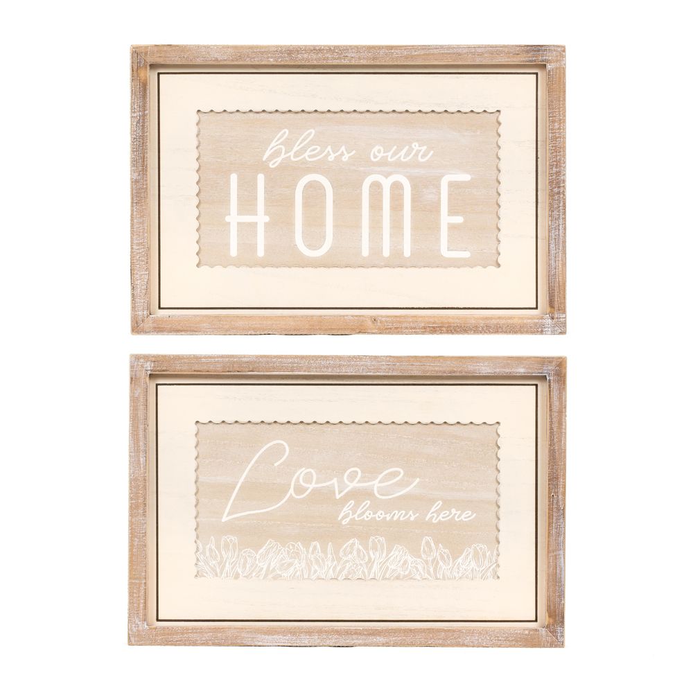 Reversible Wood Frame Sign - Love Blooms Here/Bless Our Home