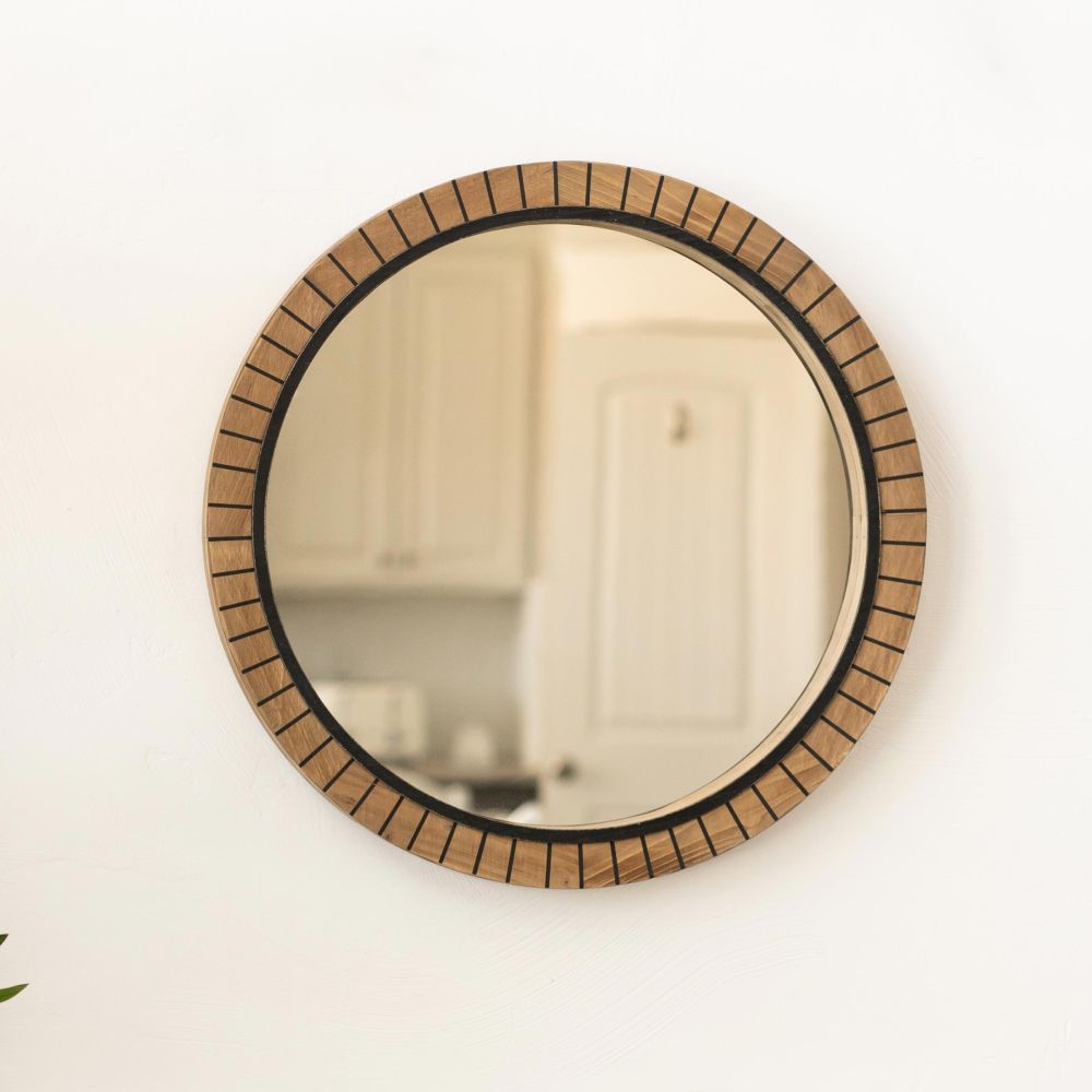 24" Round Wood Mirror - Black & Natural Frame