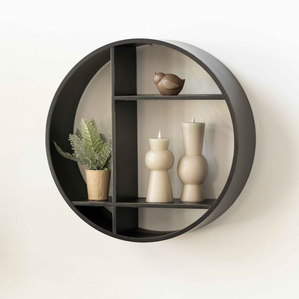 Round Wood Shelf, Black - 24x24x8