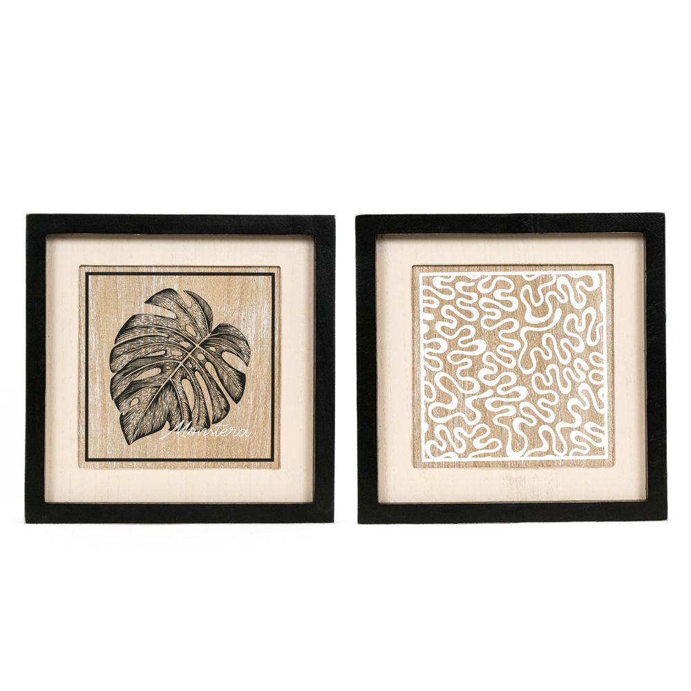 Reversible Wood Frame Sign - Monstera/Squiggle