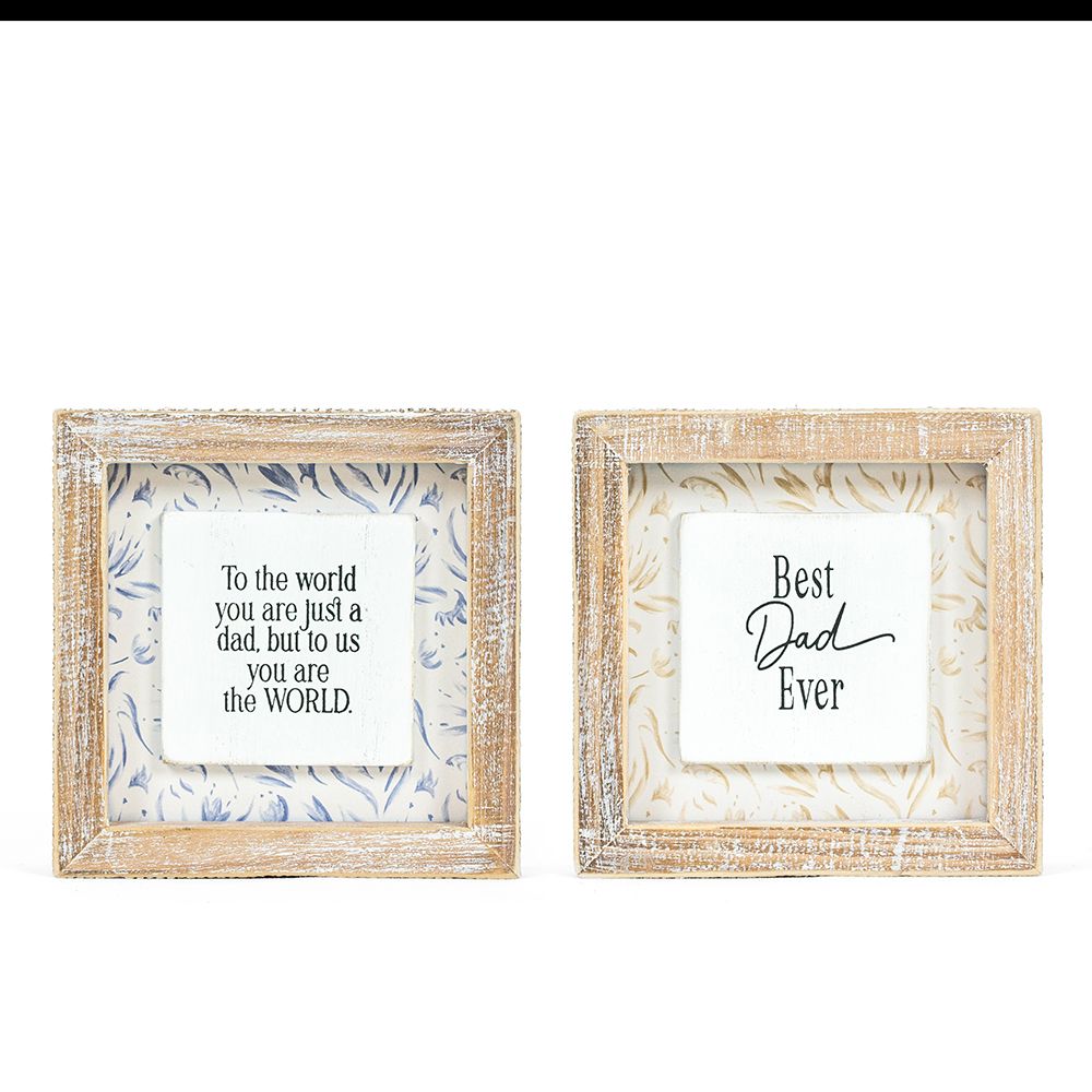 5x5 Reversible Wood Frame Sign - World/Dad