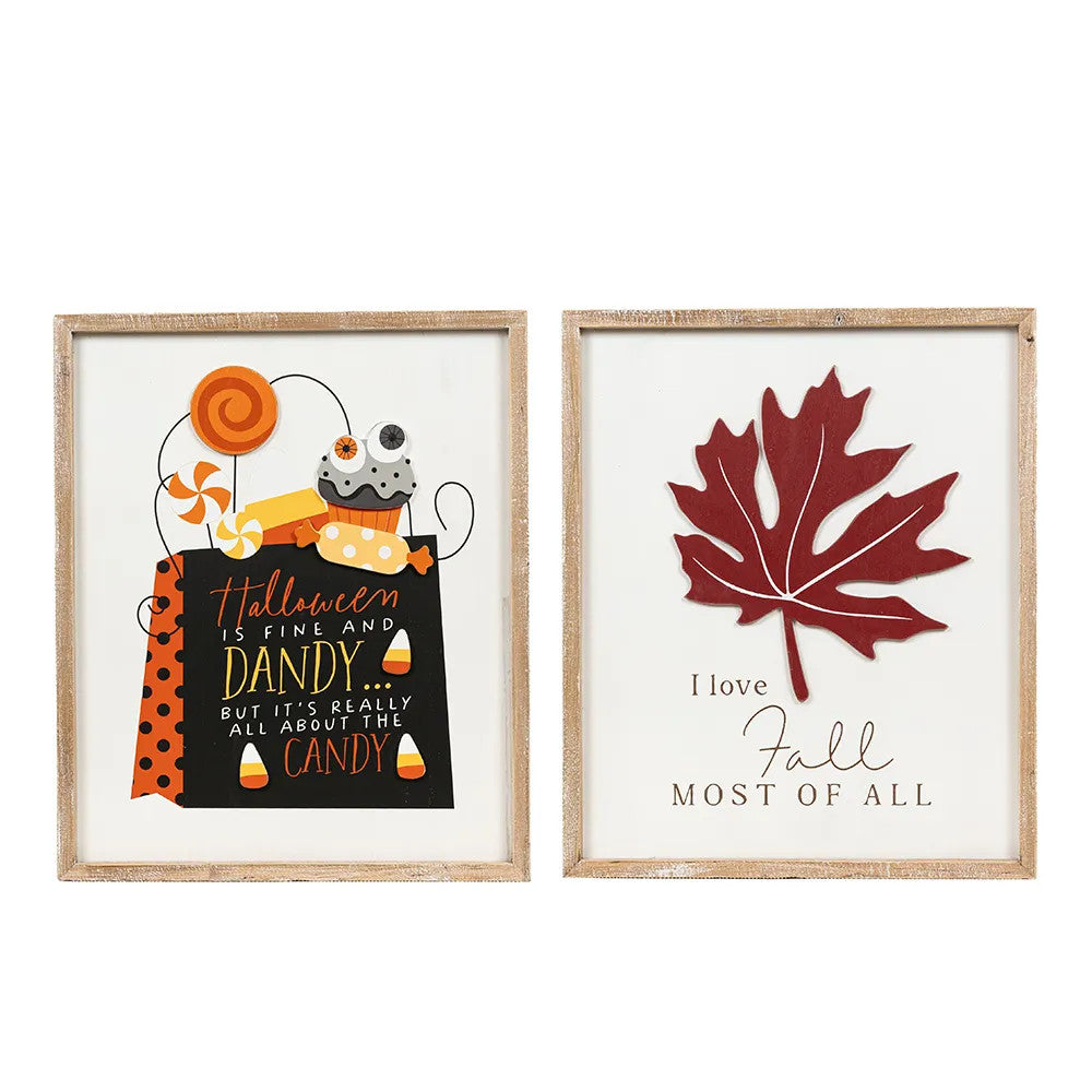Reversible Halloween & Fall Wood Frame Sign