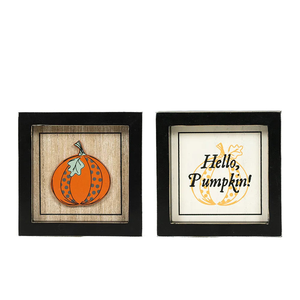 Reversible Wood Frame Sign - Pumpkin/Hello