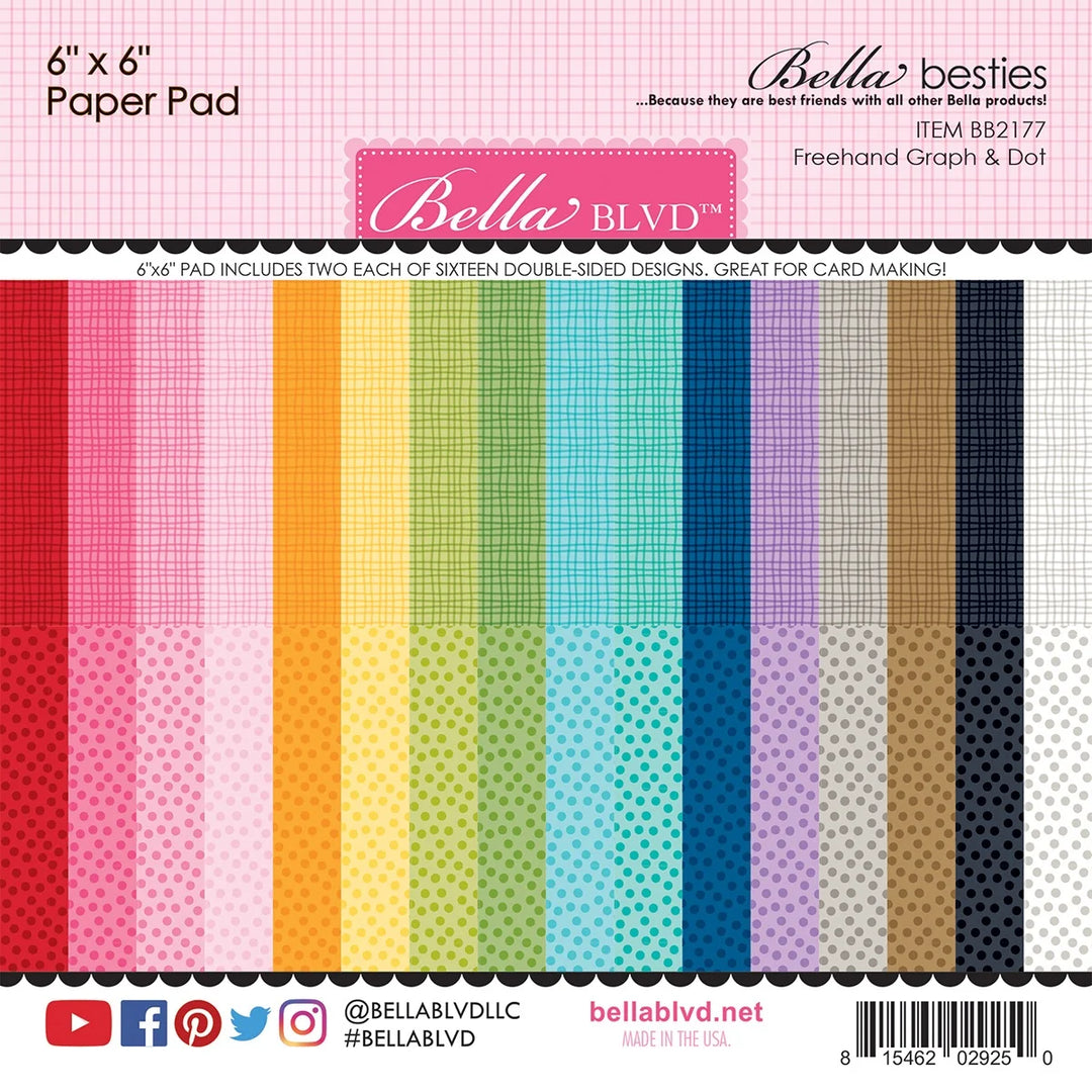 Graph & Dot Rainbow Bella Besties Paper Pad, 6" x 6" - Bella Blvd