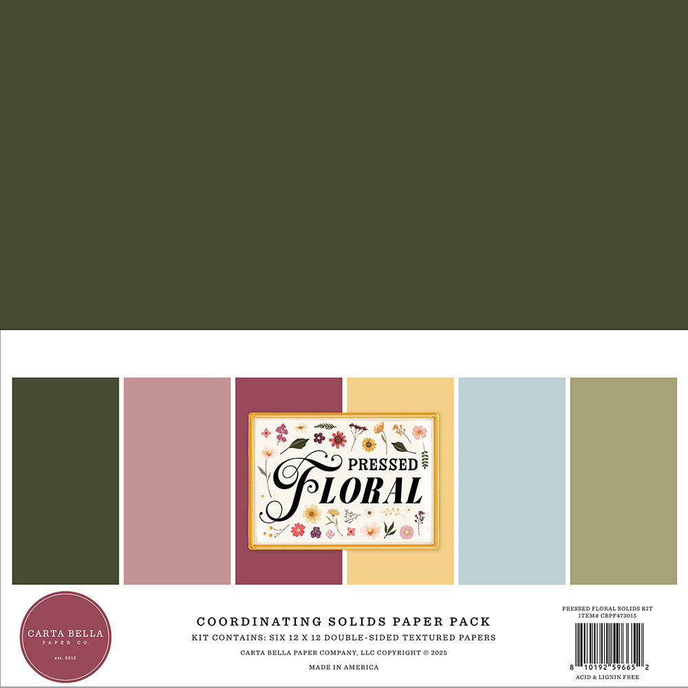 Pressed Floral Solids Paper Kit, 12" x 12" - Carta Bella