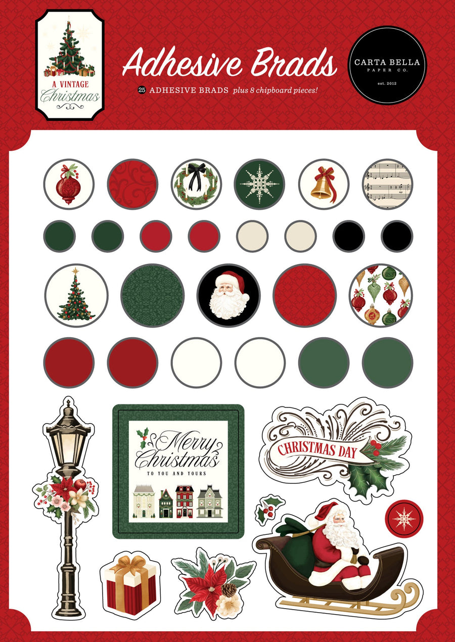 A Vintage Christmas Adhesive Brads - Carta Bella