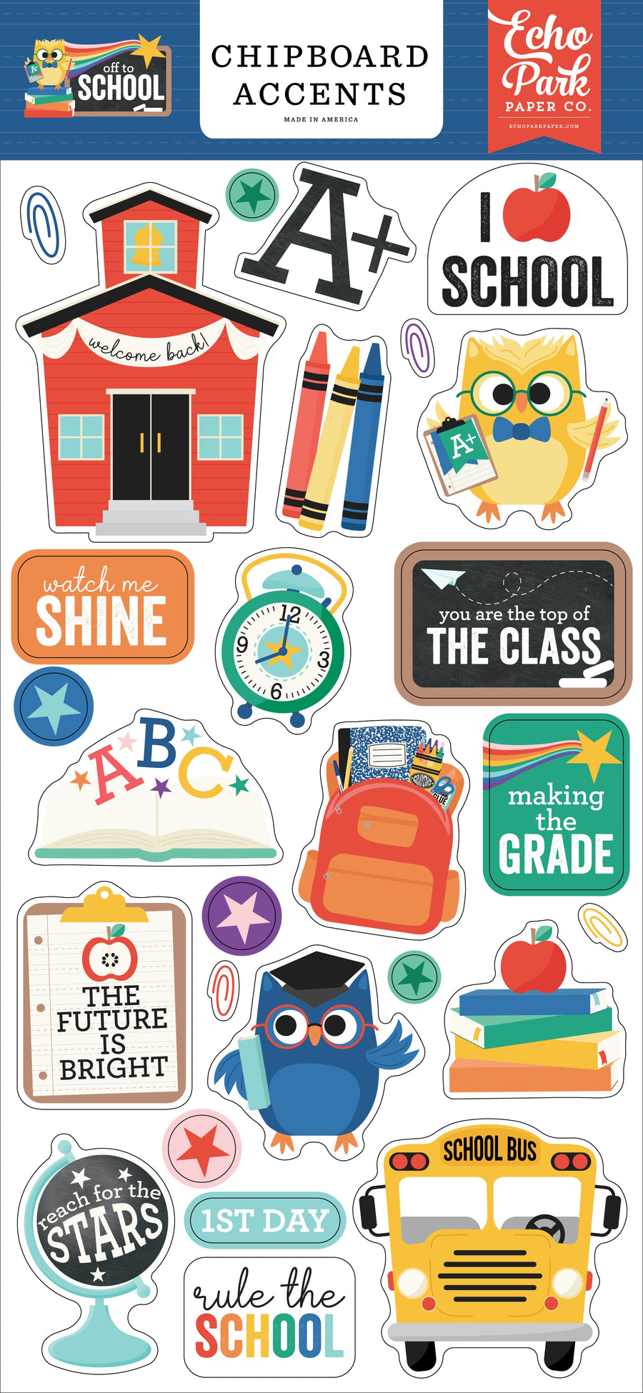 Off To School 6" x 13" Chipboard Accents - Echo Park