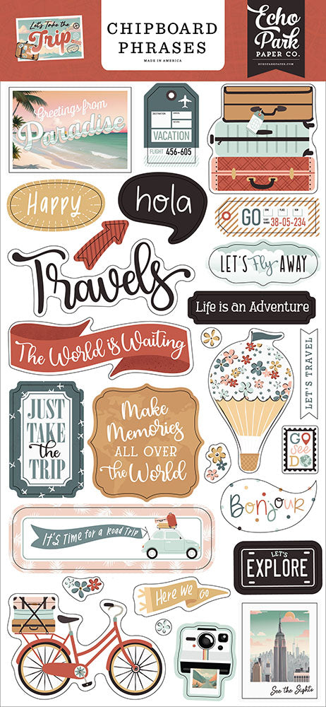 Let's Take The Trip 6" x 13" Chipboard Phrases - Echo Park