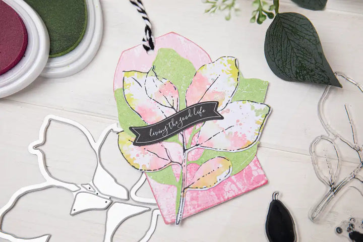 A5 Clear Stamps Set 11PK w/Framelits Die Painted Pencil Leaves by 49 and Market - Sizzix