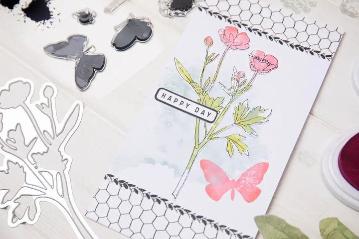 A5 Clear Stamps Set 7PK w/Framelits Die Set Painted Pencil Botanical by 49 and Market - Sizzix