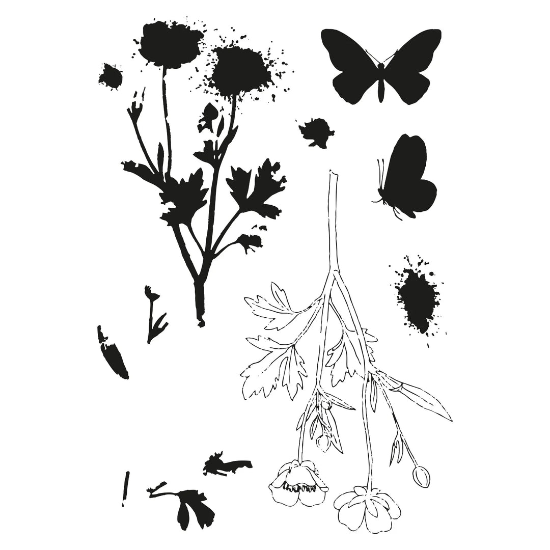 A5 Clear Stamps Set 7PK w/Framelits Die Set Painted Pencil Botanical by 49 and Market - Sizzix
