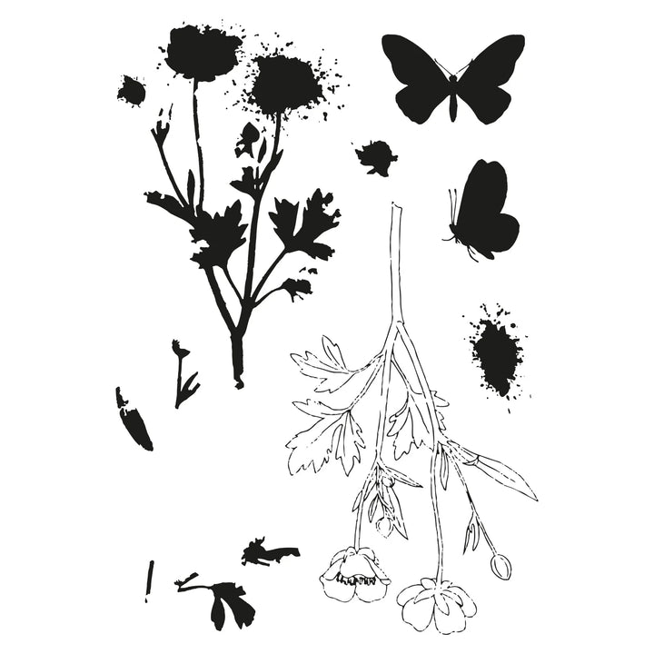 A5 Clear Stamps Set 7PK w/Framelits Die Set Painted Pencil Botanical by 49 and Market - Sizzix