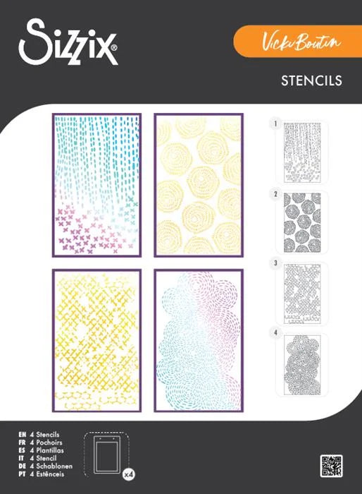 A5 Stencil (4 pack) Stitched Florals by Vicki Boutin - Sizzix