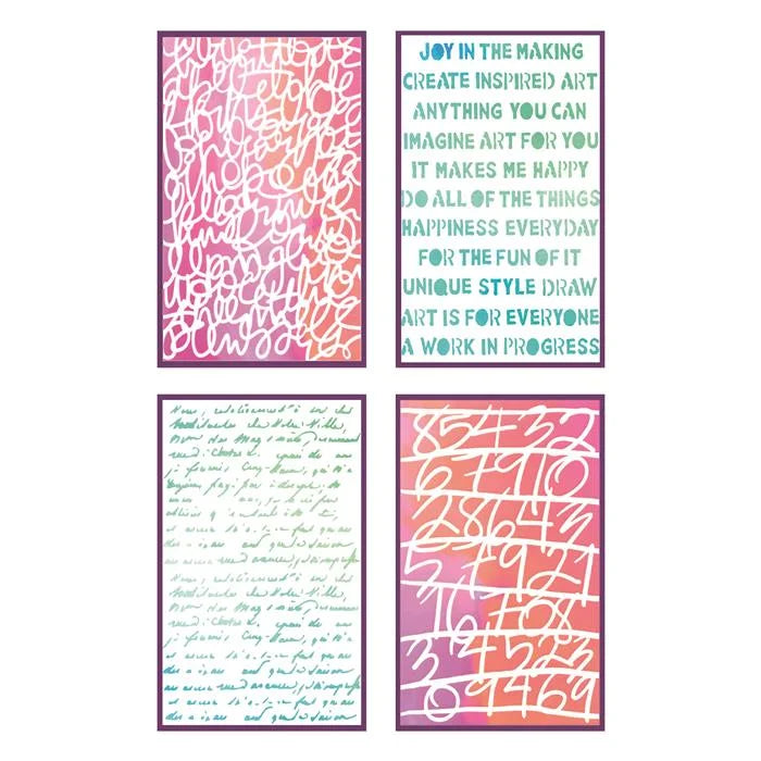 A5 Stencil (4 pack) Words and Numbers by Vicki Boutin - Sizzix