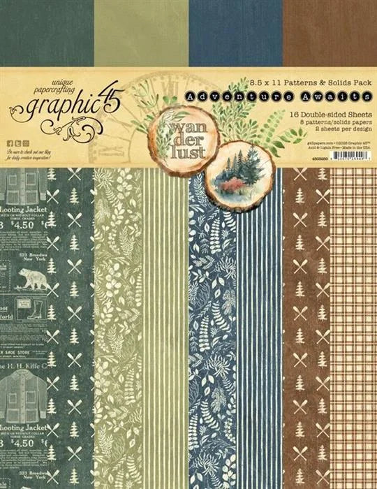 Adventure Awaits Patterns & Solids Paper Pack, 8.5" x 11" - Graphic 45