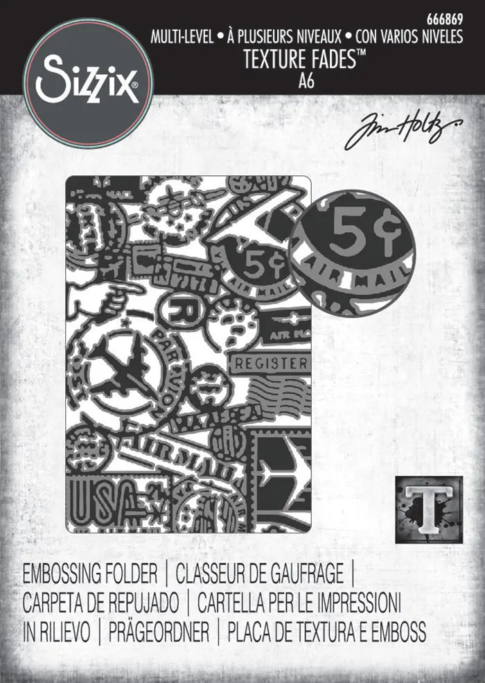 Airmail Multi Level Textured Impressions Embossing Folder - Back from the Vault  by Tim Holtz - Sizzix