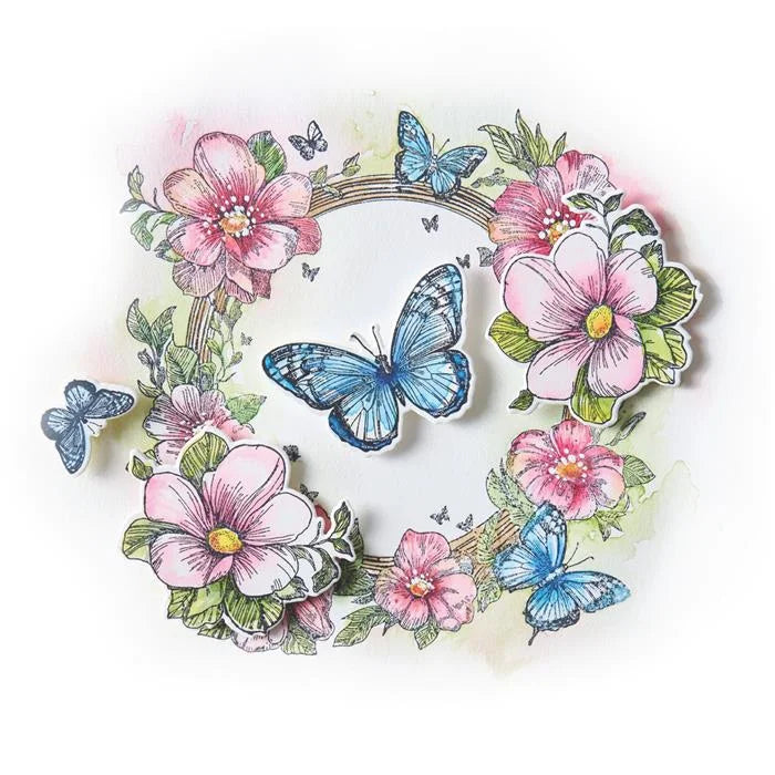 Artful Blooms Studio Clear Stamp Set (6 pack) w/ Framelits Die Set (10 pack) by Willow Wolfe - Sizzix