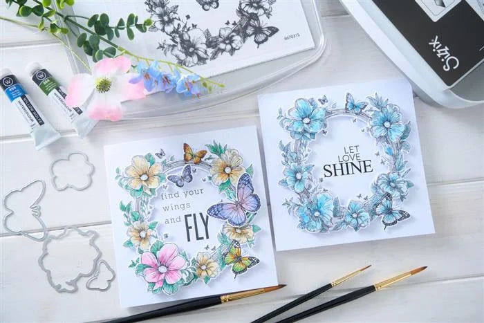 Artful Blooms Studio Clear Stamp Set (6 pack) w/ Framelits Die Set (10 pack) by Willow Wolfe - Sizzix