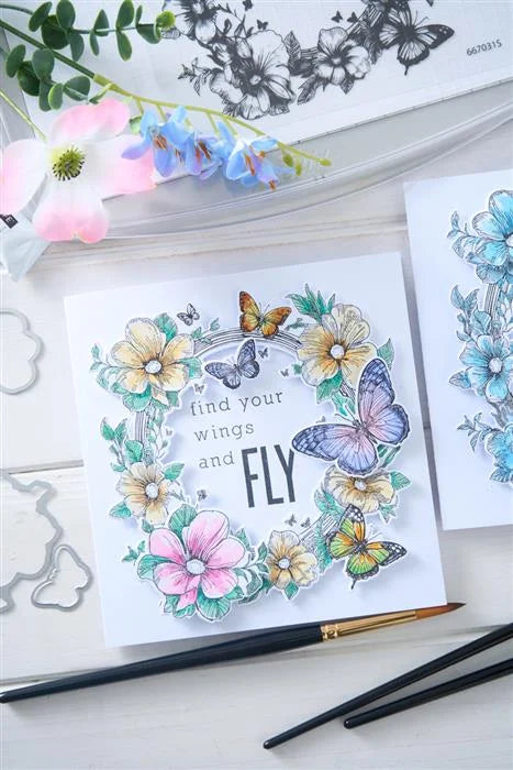 Artful Blooms Studio Clear Stamp Set (6 pack) w/ Framelits Die Set (10 pack) by Willow Wolfe - Sizzix