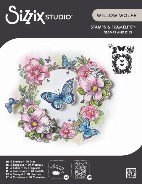 Artful Blooms Studio Clear Stamp Set (6 pack) w/ Framelits Die Set (10 pack) by Willow Wolfe - Sizzix
